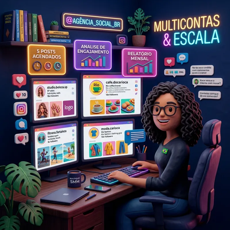 Social media gerenciando múltiplos clientes