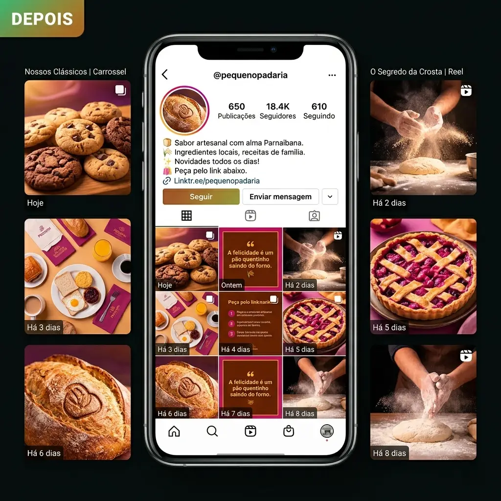 Perfil de Instagram ativo, profissional e com feed cheio de posts diários